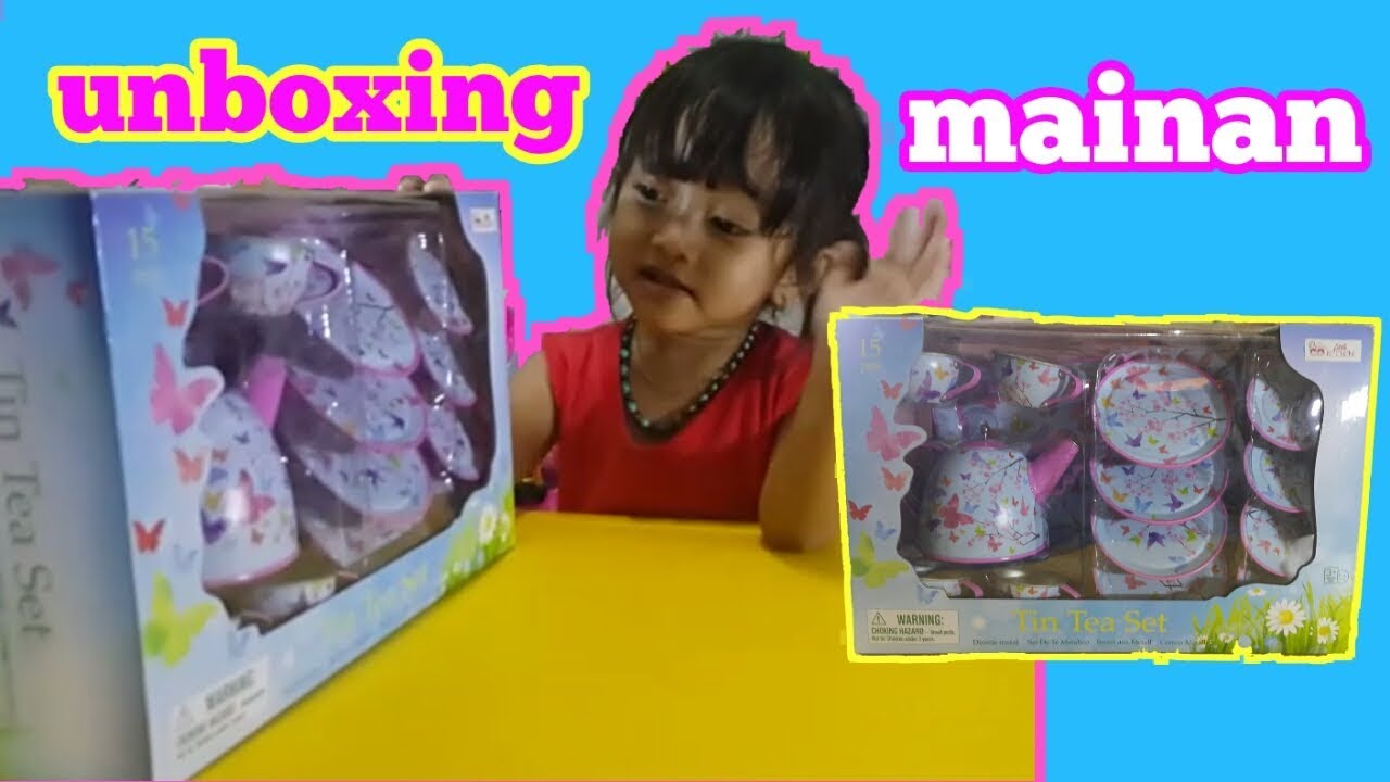 Unboxing mainan tin tea set | keyza unboxing mainan - YouTube