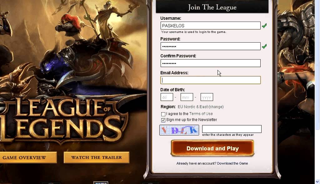 REGISTER LINK FOR LEAGUE OF LEGENDS 