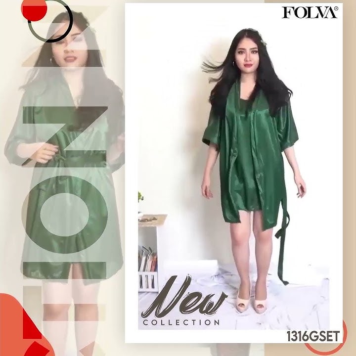 FOLVA kimono set baju tidur satin 1316GSET hijau all size