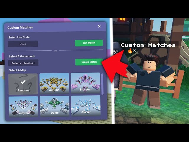 Roblox BedWars on X: 🌎 Custom Matches are live! With Custom Matches you  have access to configuring the gametype and map. You also get a join code  to share with friends. Custom