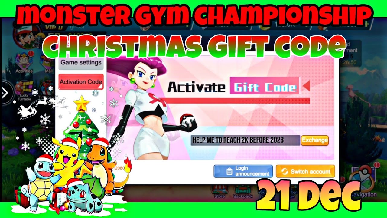 Monster gym Championship GIFT CODE CHRISTMAS GIFT CODE (21 DEC) Pokeverse World 