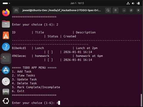 Phase 1: Python Console Todo App | Hackathon II Spec-Driven Development Demo