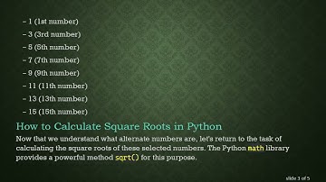 Understanding Alternate Numbers and Their Square Roots in Python