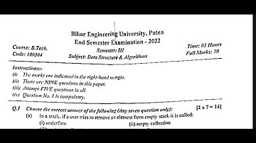 Data Structures And Algorithms || BEU 2022 Question Paper-100304 || B-Tech || Bihar Engg || CSE 3rd