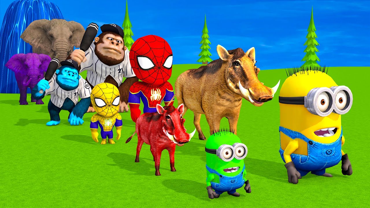 Long Slide Game With Cow Elephant Gorilla Hippopotamus Tiger 3d Animal Game Funny 3d Animals
