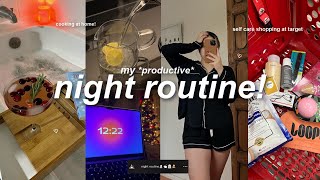 my PRODUCTIVE night routine!🕯️self care shopping, skincare routine, cozy night in + new book recs!