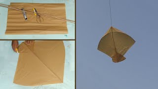 How to make kite with Khaki Cover Paper at home with flying tutorial - kite making with butter paper screenshot 5