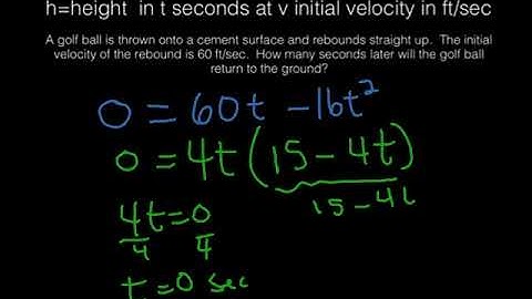 Quadratic equation using formula for height of golf ball