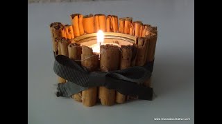 Portavelas navideño con una lata y ramitas de canela - Candle holder out of a tuna can ando cinnamon