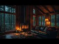 Cabin coziness in the woods fireplace rain distant thunder sounds