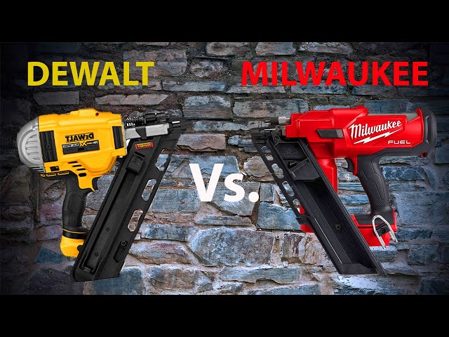 DeWalt DWFP01 pneumatic framing nailer and Milwaukee M18 cordless framing nailer