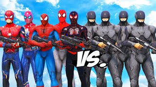 Squad Spider-Man VS RoboCop Army - Spiderman, Iron Spider, Spider-Man ที่บาดเจ็บ, Spiderman Muscle