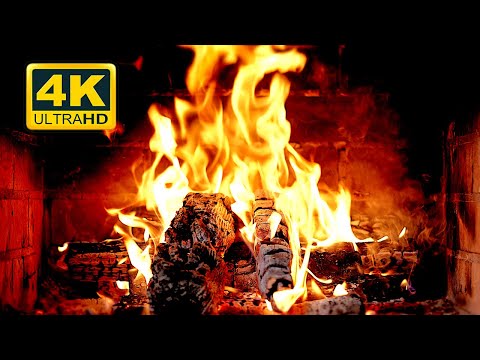 Fireplace Ultra Hd 4K. Fireplace With Crackling Fire Sounds. Fireplace Burning. Fire Background