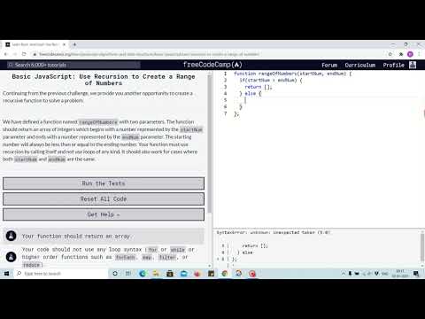 Lesson 111 - creation of range of numbers using recursion - freecodecamp