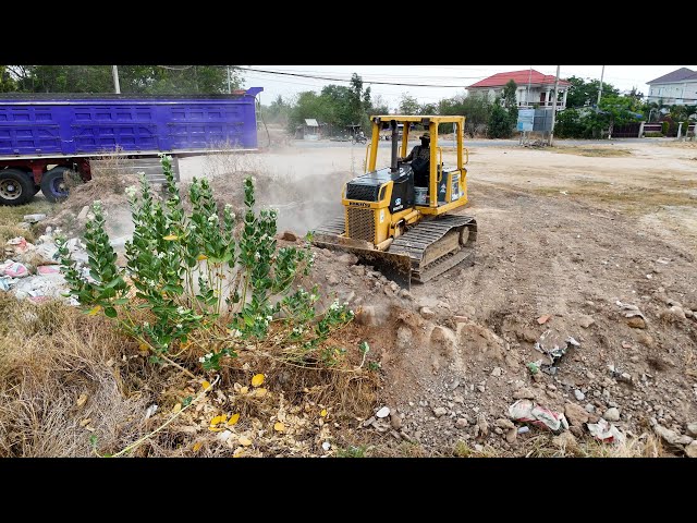 New Project Starting By Mini Dumper &  Komatsu D31PX Push Rock & Soil Clearing Level class=