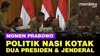 Momen Prabowo Makan Nasi Kotak Bareng Kepala Daerah Diapit SBY & Jokowi dan Dua Jenderal