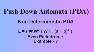 PDA Example - 7 | NPDA Design | Even Palindrome |  PDA for L = {WWᴿ | W ∈ (a+b)*}