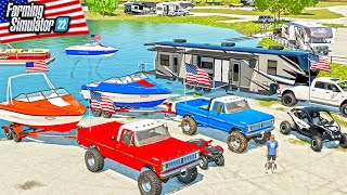 MEMORIAL DAY CAMPING &amp; BOATING AT THE LAKE! (MALIBU BOATS &amp; PONTOONS) | FARMING SIMULATOR 22