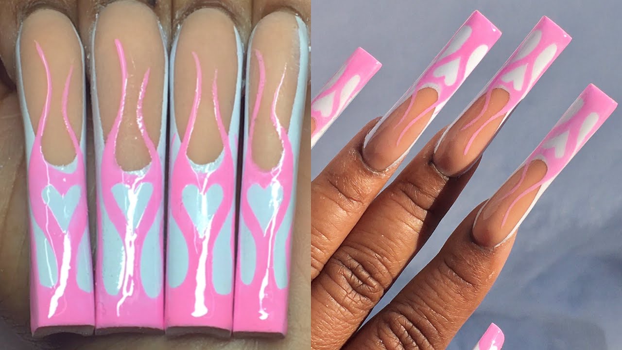 6. Pink and Blue Flame Nail Art - wide 6