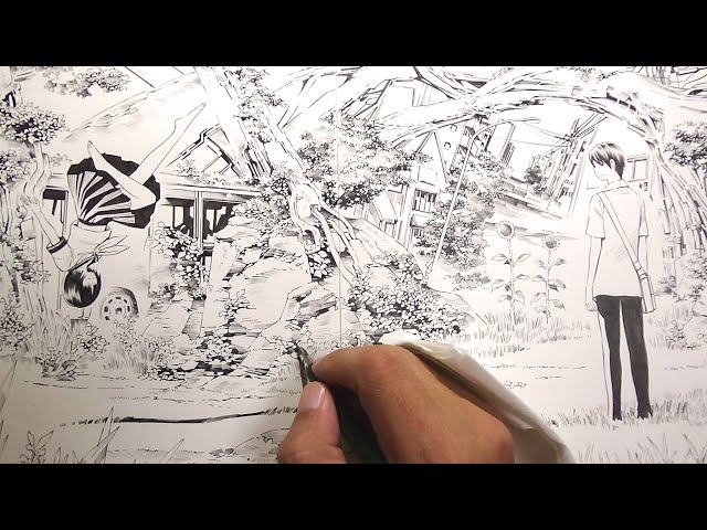 作画風景 宙を漂う 漫画見開き原稿 下絵 ペン入れ Youtube