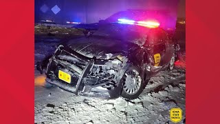 Iowa State Patrol car hit during snow storm