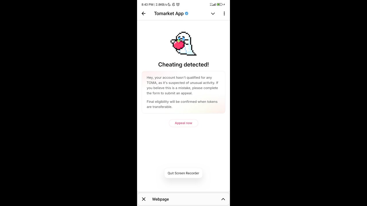 Tomarket cheating detected Appeal process.