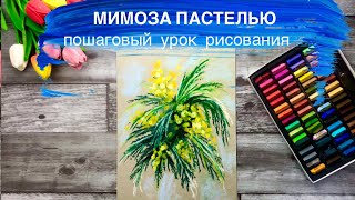 МИМОЗА • Как нарисовать простой рисунок пастелью