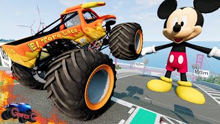 Monster Jam INSANE High Speed Jumps Into GIANT Mickey | BeamNG Drive