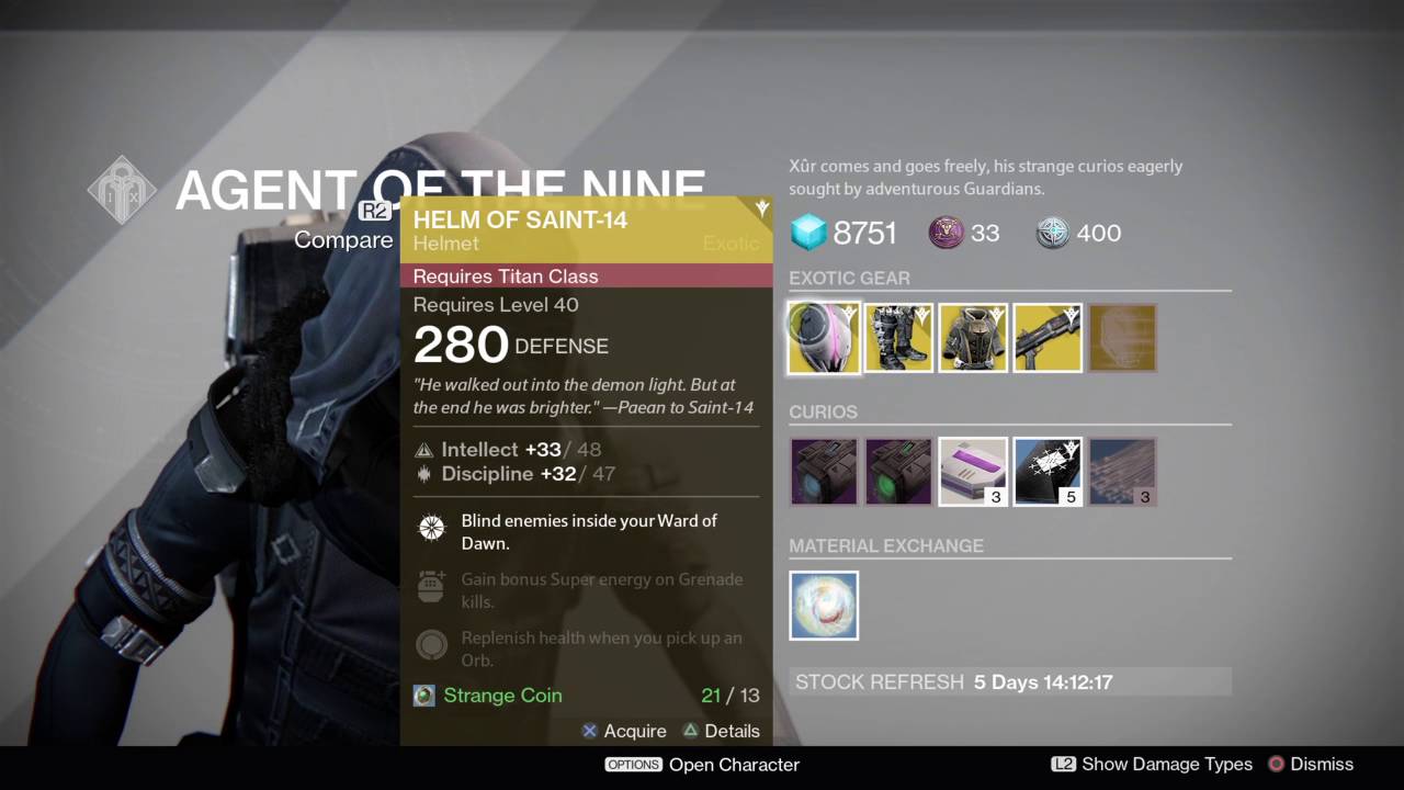 Xur Inventory: Destiny-Week 102 (08/19/2016-08/21/2016)