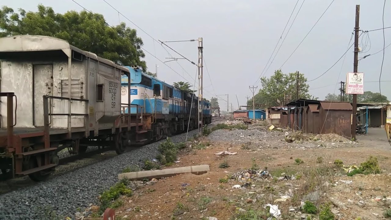 Motibagh WDG3A 13587 And 13603 With Dark BOBRN Goods Is Slow Hauling With Wheel Vibration