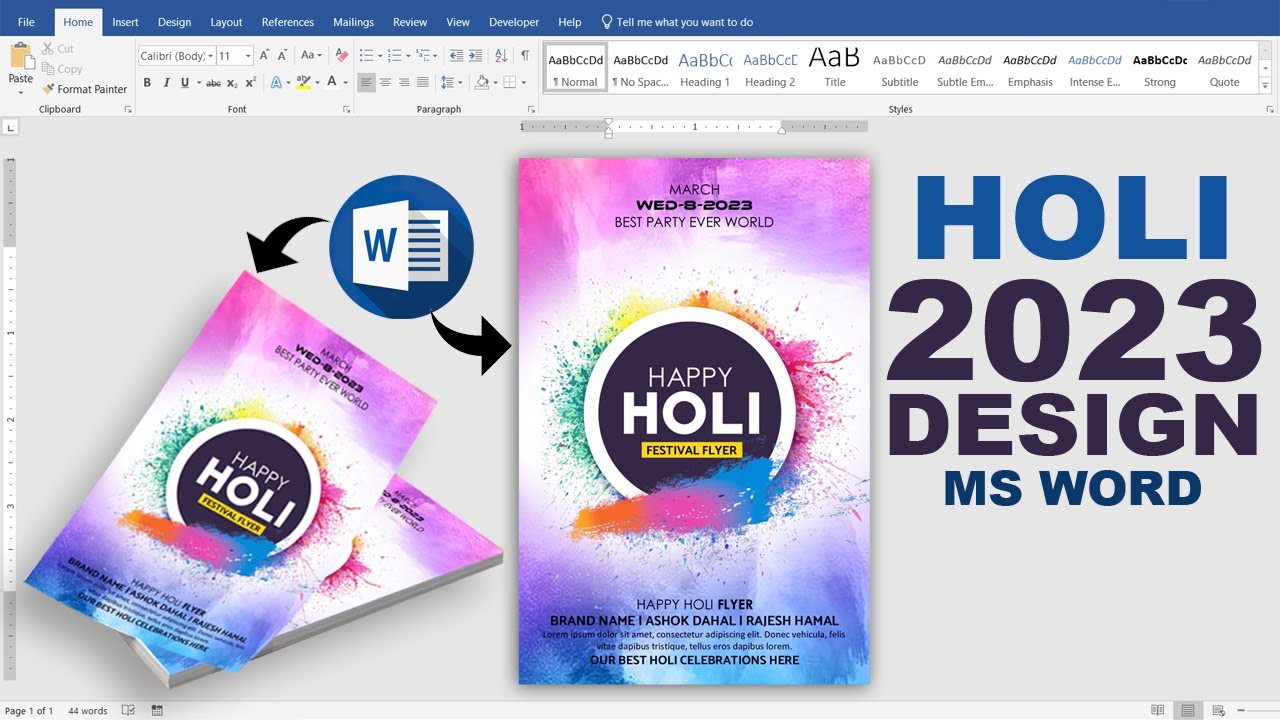 Holi 2023 Design In Microsoft Word Tutorial Printable Holi Flyer holi-2023-design-in-microsoft-word-tutorial-printable-holi-flyer