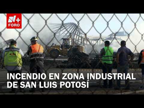 Controlan incendio en zona industrial de San Luis Potosí; fuego consumió cientos de tarimas