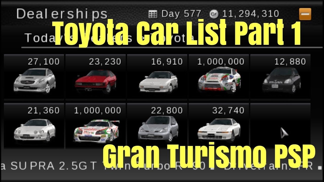 Gran Turismo® para o sistema PSP™ - Lista de Carros incluídos