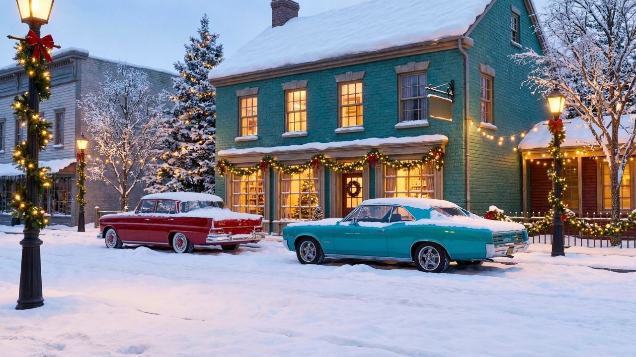 Snowy Winter Street Peaceful Evening with Classic Jazz Piano Relaxing Background Music