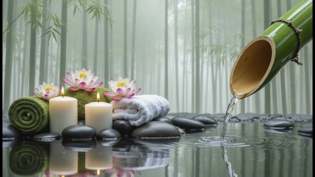 Soothing Spa Piano Music 🌿 Relaxing Sleep Music & Nature Sounds, Bamboo Fountain Calm Deep Relaxatio