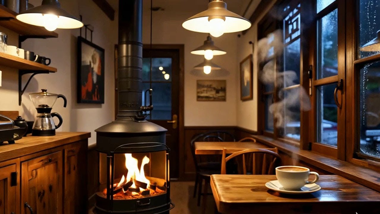 Warm Winter Jazz by the River Café at Night ☕ Cozy Fireplace Jazz for Study & Relax Moments