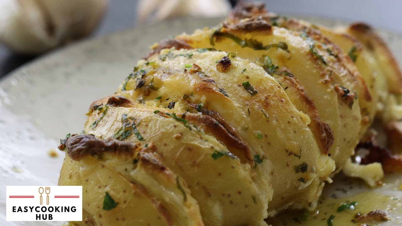 Garlic Cheese Hasselback Potatoes recipe with garlic butter Easy