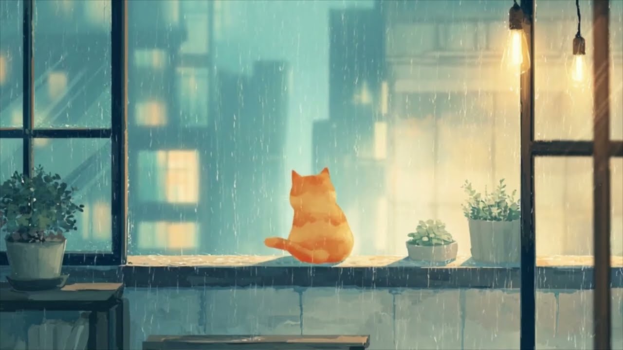 Evening Balcony Ambience | Gentle Piano, Cat & Quiet Relaxation