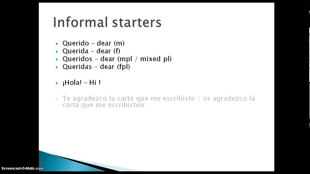 Spanish letter writing formal and informal forms