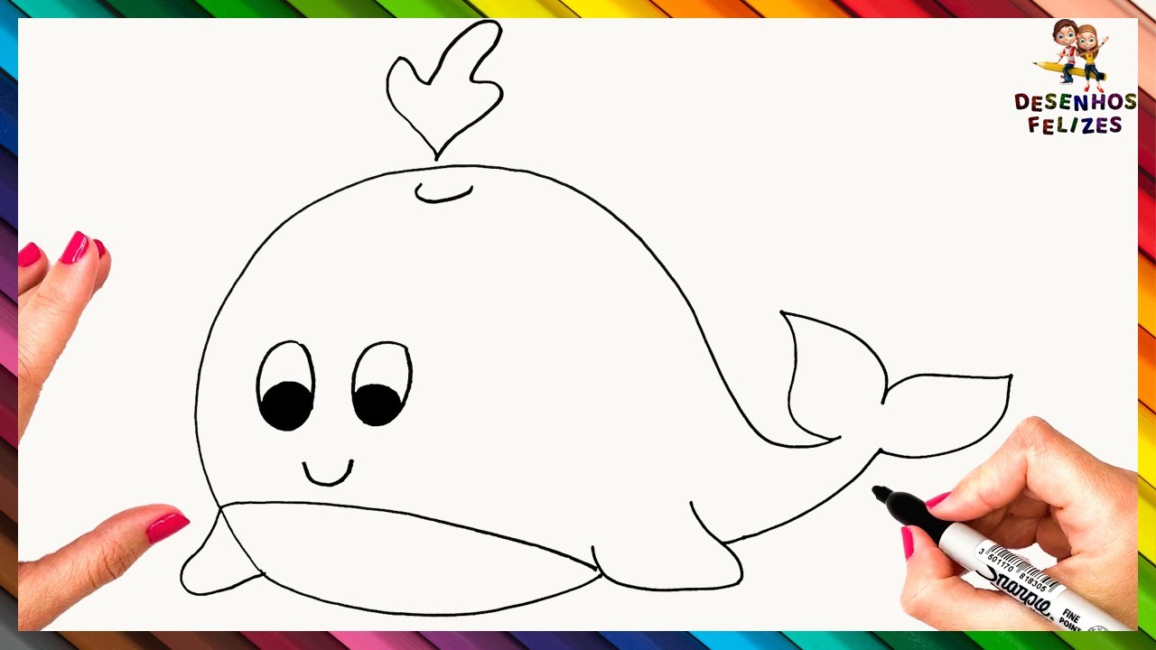 Desenhar, pintar e colorir Como desenhar uma baleia passo a passo 🐳❤️ 