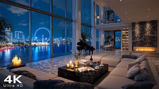4K Luxury Apartment for Study, Focus 🏙️ Tranquil Night Skyline with Relaxing Jazz Instrumental Music