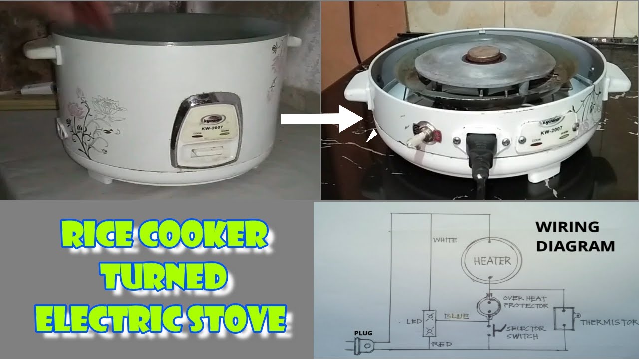 Old rice cooker turned electrict stove.