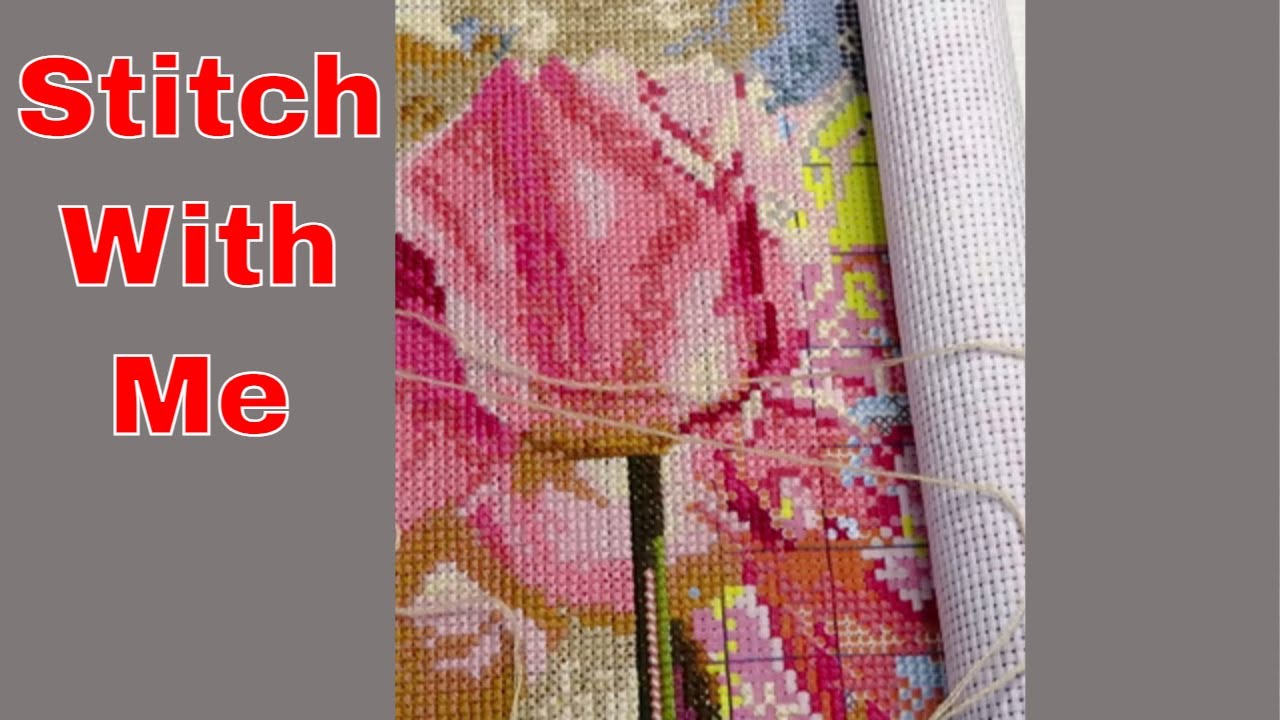 BiggestCraft Stitch With Me.  Tulips Cross stitch Kit Wip and Chat