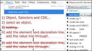 Inkscape_ strike-through text. CSS, line through, strikeout, strike through, strikethrough.