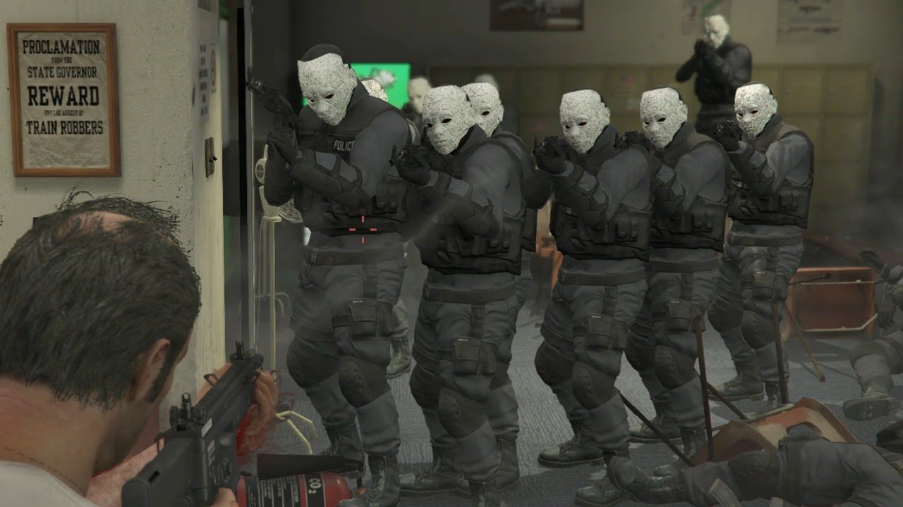 GTA 5 - Trevor rampage shootout + epic five star cop battle - YouTube