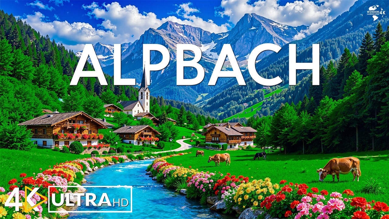 Альпбах 4K 🌿 Альпийские луга, деревянные шале и австрийское горное спокойствие | Видео 4K UHD
