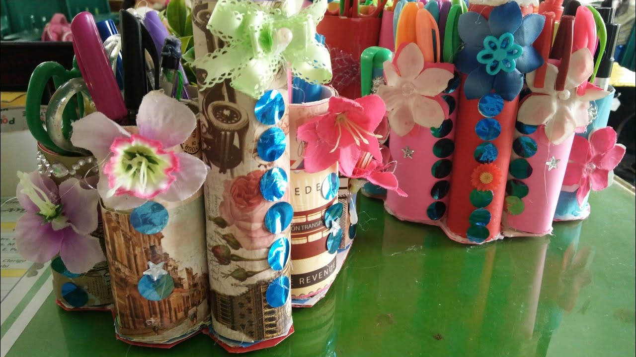 DIY Pen Organizer made of Recycled Empty Tissue Roll Grade 4 pupils