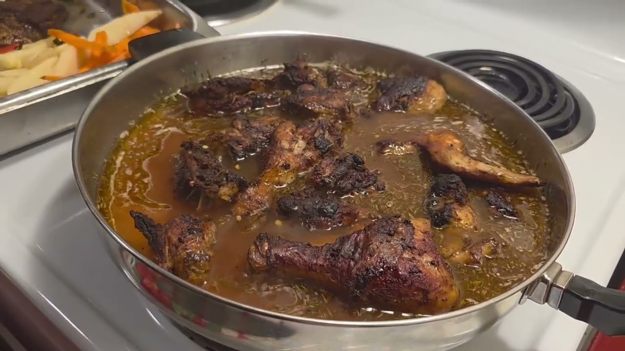 Rice and peas and stew chicken with vegetables 