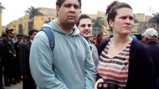 Outside the plaza de armas in Lima Peru with David, Sherry and Demtry.