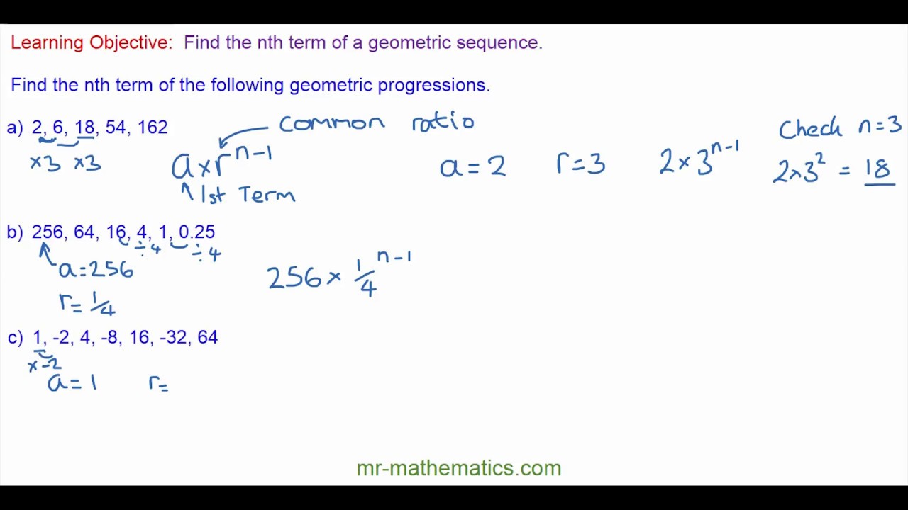 Nth Term Of A Geometric Sequence Mr Mathematics Com